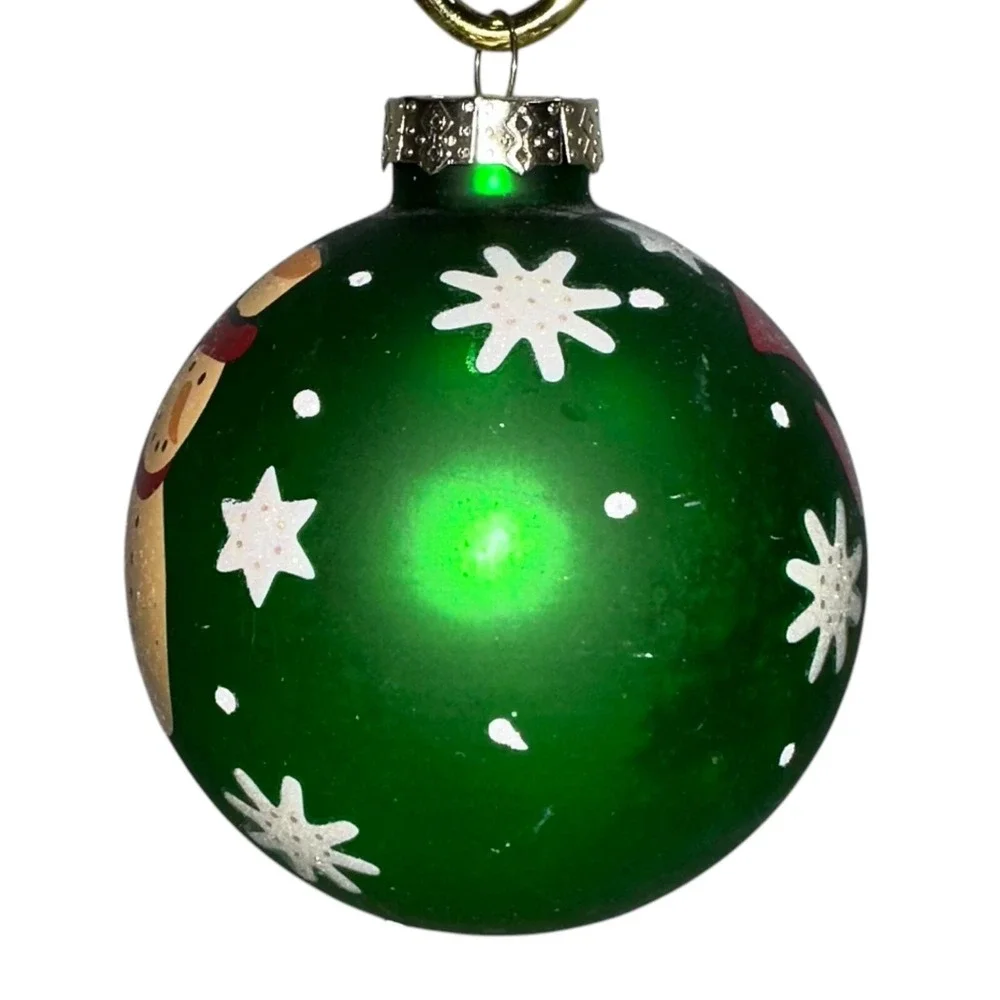 Vintage Set Of‎ 5 Green Christmas Ornaments Snowman Santa Soldier Glass Balls